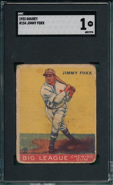 1933 Goudey #154 Jimmy Foxx SGC 1