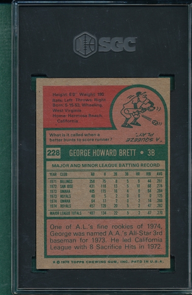 1975 Topps #228 George Brett SGC 4 *Rookie*