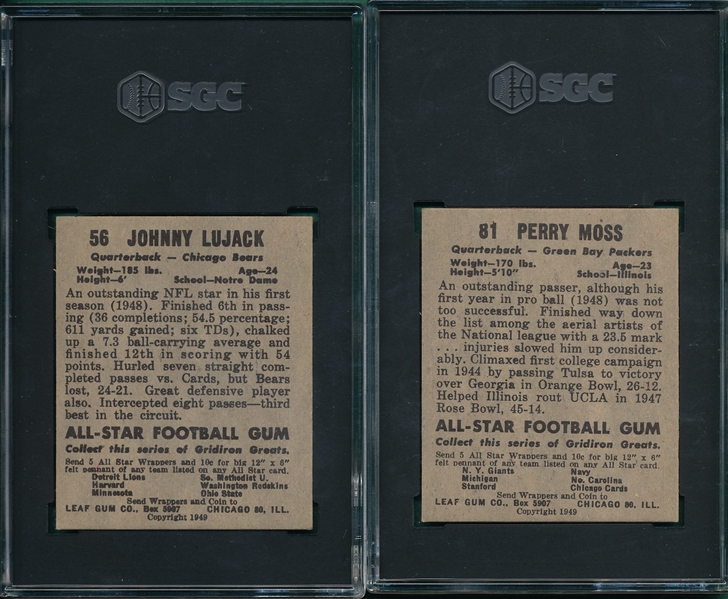 1949 Leaf Football #56 Lujack & #81 Perry, Lot of (2), SGC