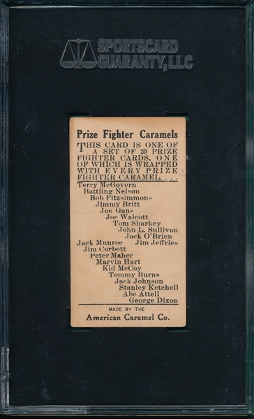 1909 E75 Bob Fitzsimmons American Caramel Co. SGC 70