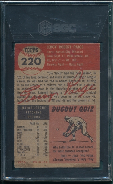 1953 Topps #220 Satchell Paige SGC 3.5