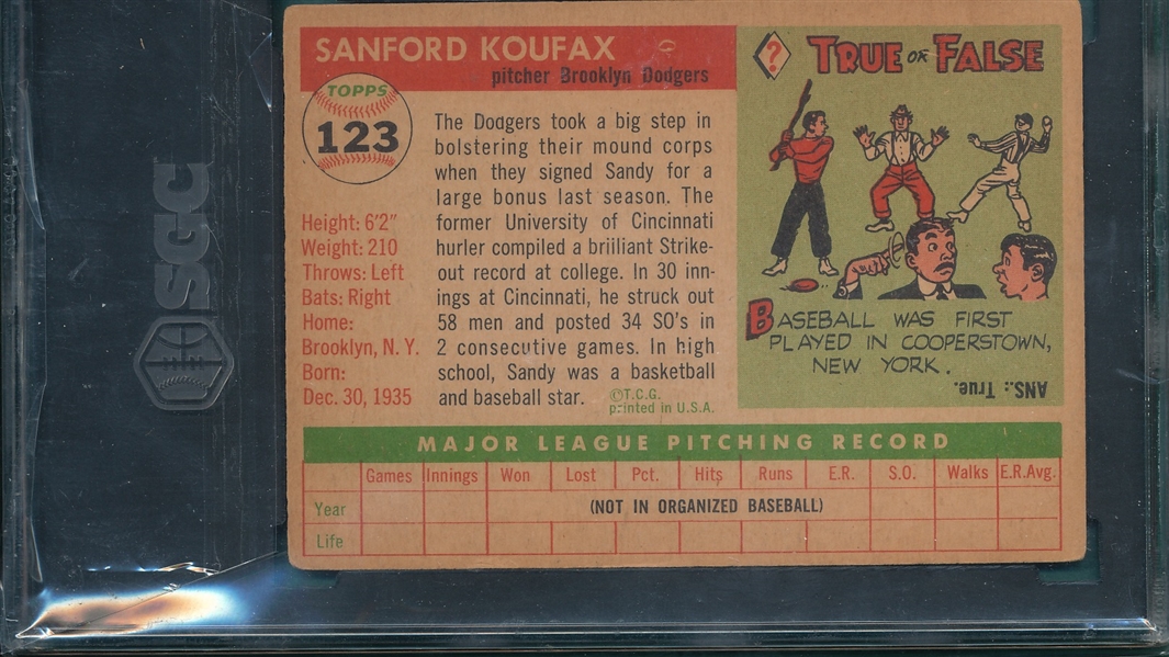 1955 Topps #123 Sandy Koufax SGC 3 *Rookie*
