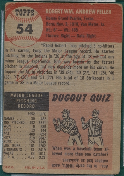 1953 Topps #54 Bob Feller 