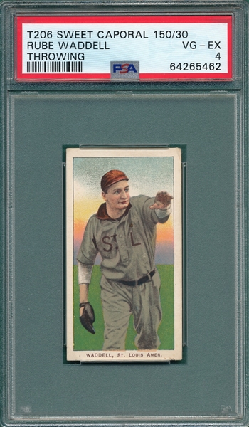 1909-1911 T206 Waddell, Throwing, Sweet Caporal Cigarettes PSA 4