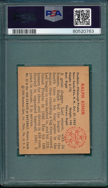 1950 Bowman #33 Ralph Kiner PSA 5.5