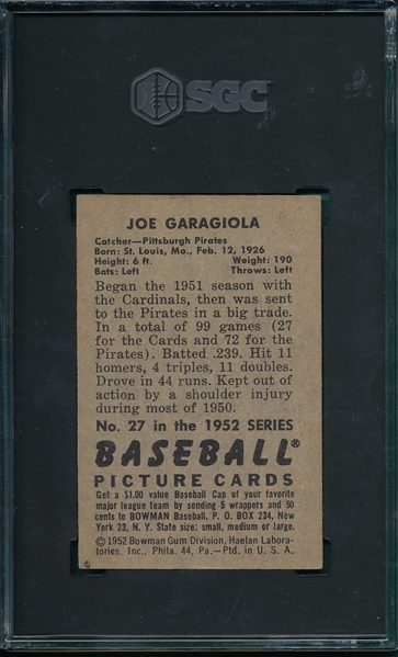 1952 Bowman #27 Joe Garagiola SGC 5