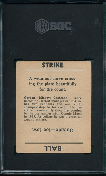 1936 Goudey Mickey Cochrane SGC 2.5