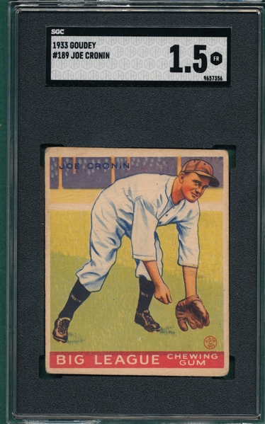 1933 Goudey #189 Joe Cronin SGC 1.5