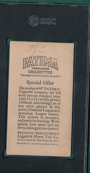 1913 T200 Boston Americans Fatima Cigarettes SGC 1.5