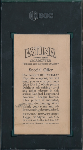 1913 T200 Boston Nationals Fatima Cigarettes SGC 3