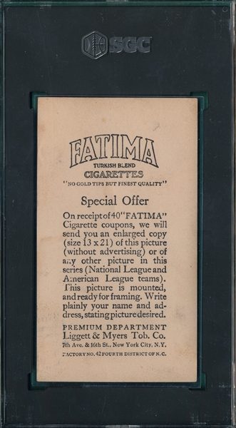 1913 T200 Brooklyn Nationals Fatima Cigarettes SGC 3