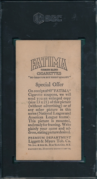 1913 T200 Cleveland Americans Fatima Cigarettes W/ Lajoie & Joe Jackson, SGC 3
