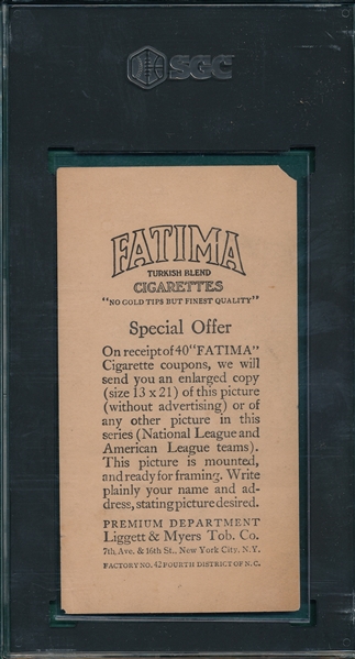 1913 T200 Detroit Americans Fatima Cigarettes W/ Ty Cobb, SGC 1.5