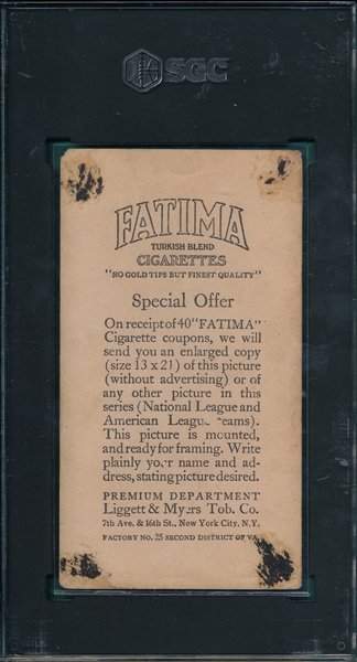 1913 T200 New York Americans Fatima Cigarettes SGC 1