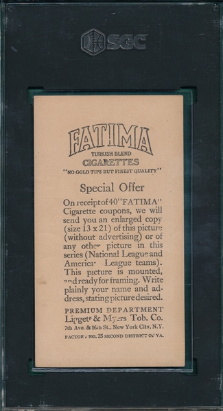 1913 T200 Philadelphia Americans Fatima Cigarettes SGC 2