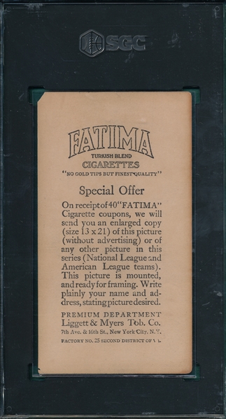 1913 T200 St. Louis Americans Fatima Cigarettes SGC 1