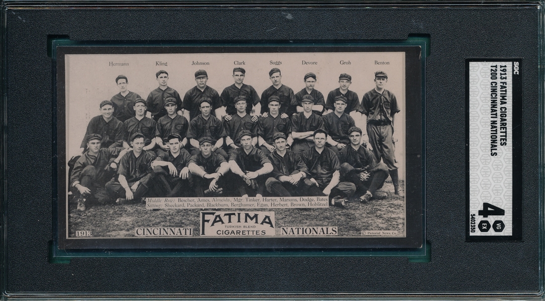 1913 T200 Cincinnati Nationals Fatima Cigarettes W/ Tinker, SGC 4
