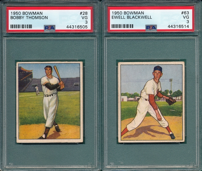 1950 Bowman #28 Thomson & #63 Blackwell, Lot (2), PSA 3