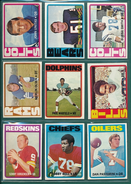 1972 Topps Football Lot of (49) W/ Unitas