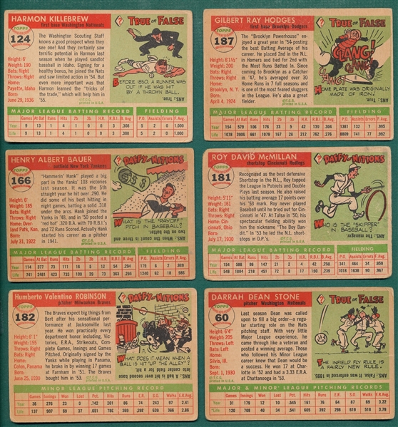 1955 Topps Lot of (6) W/ Hodges & Killebrew, Rookie