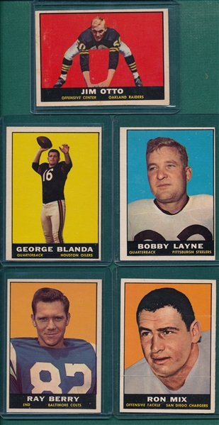 1961 Topps Football Lot of (9) W/ #182 Jim Otto, Rookie