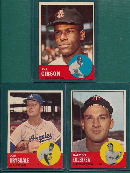 1963 Topps #360 Drysdale, #415 Gibson & #500 Killebrew, Lot of (3)