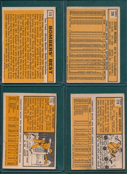 1963 Topps Lot of (4) W/ Koufax & Mantle