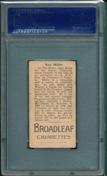 1912 T207 Miller, Roy, Broad Leaf Cigarettes PSA 1