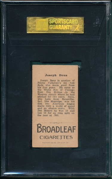 1912 T207 Benz Broad Leaf Cigarettes SGC Authentic