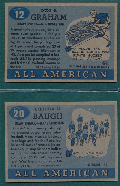 1955 Topps All American Football #12 Graham & #20 Baugh, Lot of (2)