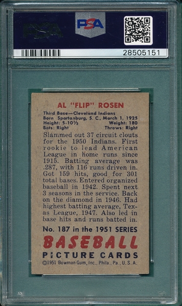 1951 Bowman #187 Al Rosen PSA 7