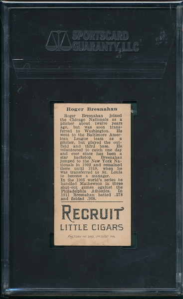 1912 T207 Bresnaham Recruit Little Cigars SGC 5
