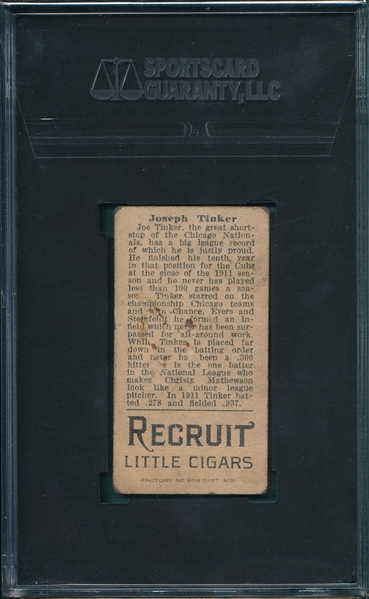 1912 T207 Tinker Recruit Little Cigars SGC 2.5