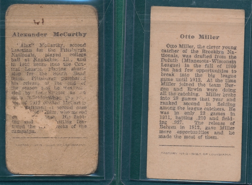 1912 T207 Miller & McCarthy, Lot of (2), Anonymous Cigarettes 