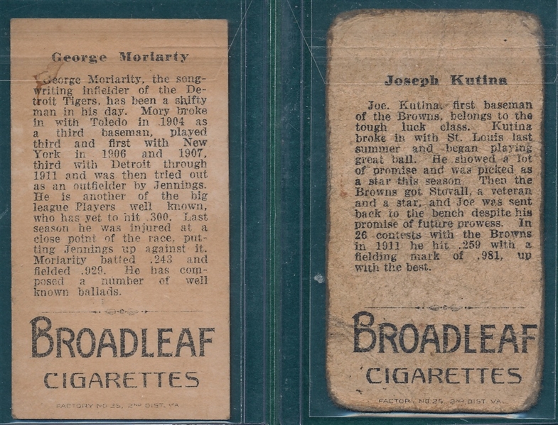 1912 T207 Kutina & Moriarty, Lot of (2), Broadleaf Cigarettes 