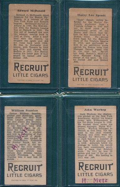 1912 T207 Recruit Little Cigars, Lot of (4) W/ McDonald
