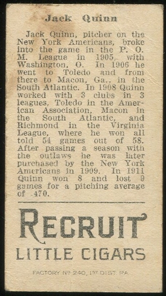 1912 T207 Recruit Little Cigars, Lot of (7) W/ Quinn