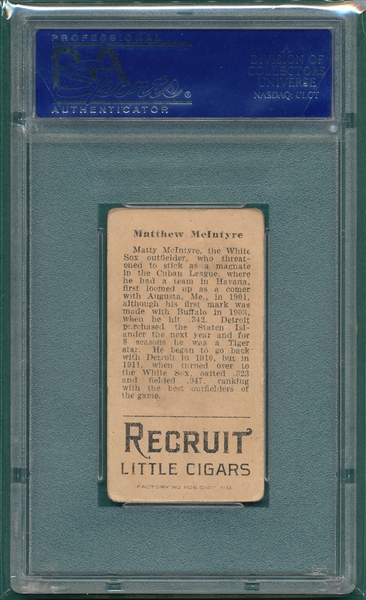 1912 T207 McIntyre, Matthew, Recruit Little Cigars PSA 2