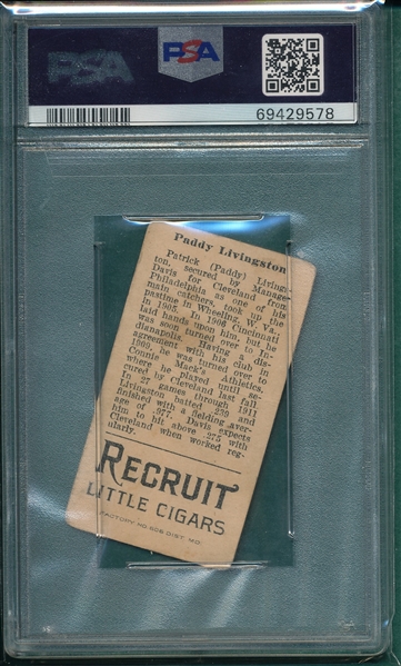 1912 T207 Livingston, A On Shirt, Recruit Little Cigars PSA 1