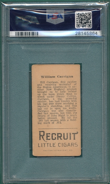 1912 T207 Carrigan Recruit Little Cigars PSA 3
