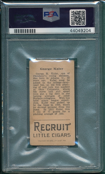1912 T207 Kaler Recruit Little Cigars PSA 3