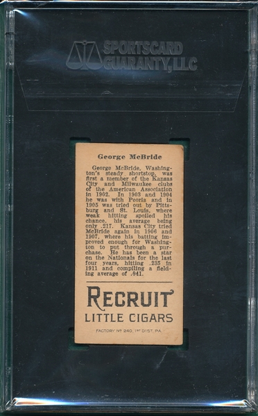 1912 T207 McBride Recruit Little Cigars SGC 4