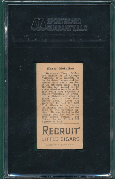1912 T207 McIntire Recruit Little Cigars SGC 60