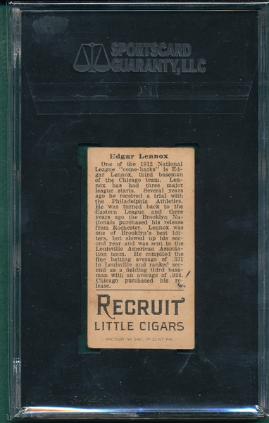 1912 T207 Lennox Recruit Little Cigars SGC 60