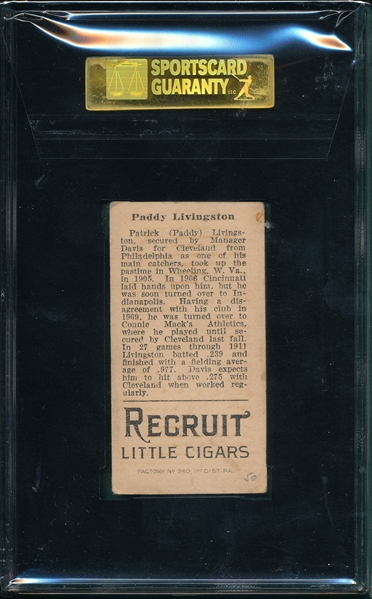 1912 T207 Livingston, Big C On Shirt, Recruit Little Cigars SGC 30