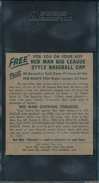 1954 Red Man Tobacco #NL-16 Duke Snider SGC 84 *W/ Tab*
