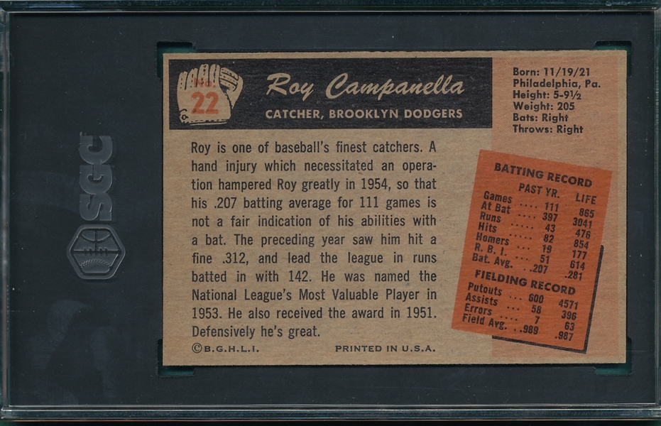 1955 Bowman #22 Roy Campanella SGC 7