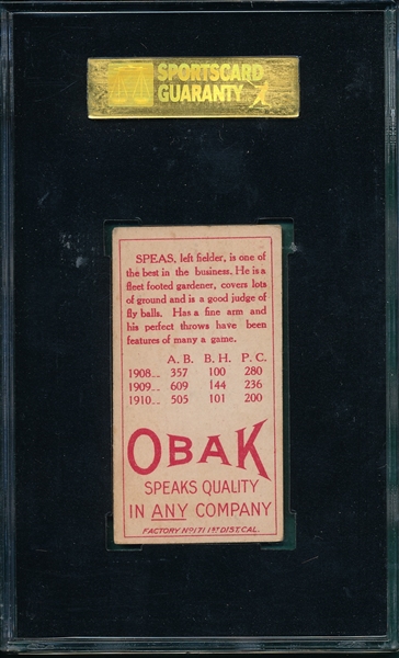 1911 T212-3 Speas Obak Cigarettes SGC 60 
