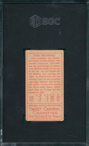 1911 T205 Crandall Sweet Caporal SGC 1 *T Not Crossed*