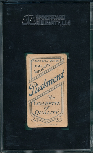 1909-1911 T206 Huggins, Portrait, Piedmont Cigarettes SGC 20